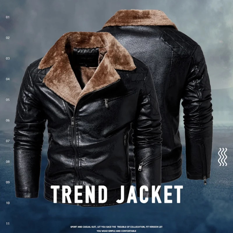 

Brand Men's Leather Clothing Trade Men's Clothing Thick Fleece Slim Locomotive Men's Leather Jacket Outer Wear Clothing Garment