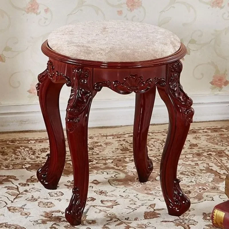 Chinese Classical Guzheng Bench Solid Wood Round Stool Adjustable Makeup Chair for Home Dresser Small Square Seat