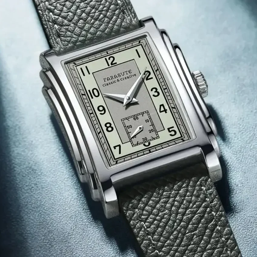 FARASUTE Men Automatic Watch 31mm Rectangle Mechanical Wristwatch Sapphire 30m Waterproof ST17 Small Second Hand