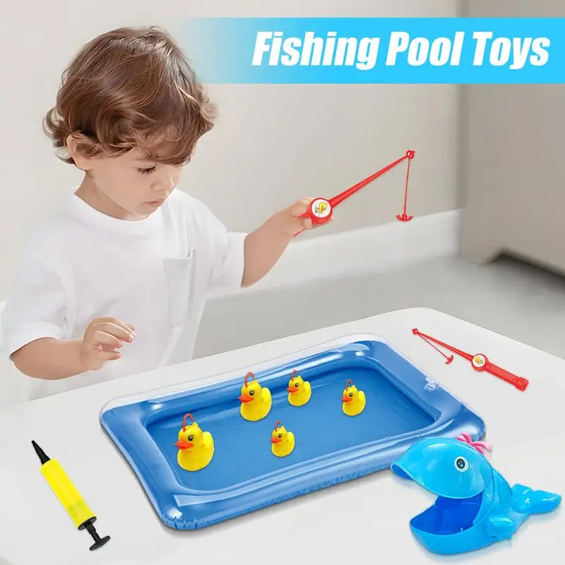 Summer Bath Toy With Pole Rod Net Floating Fish Water Game Fishing Pool Toys With Hand Pump For Kids Boys Girls 3-5
