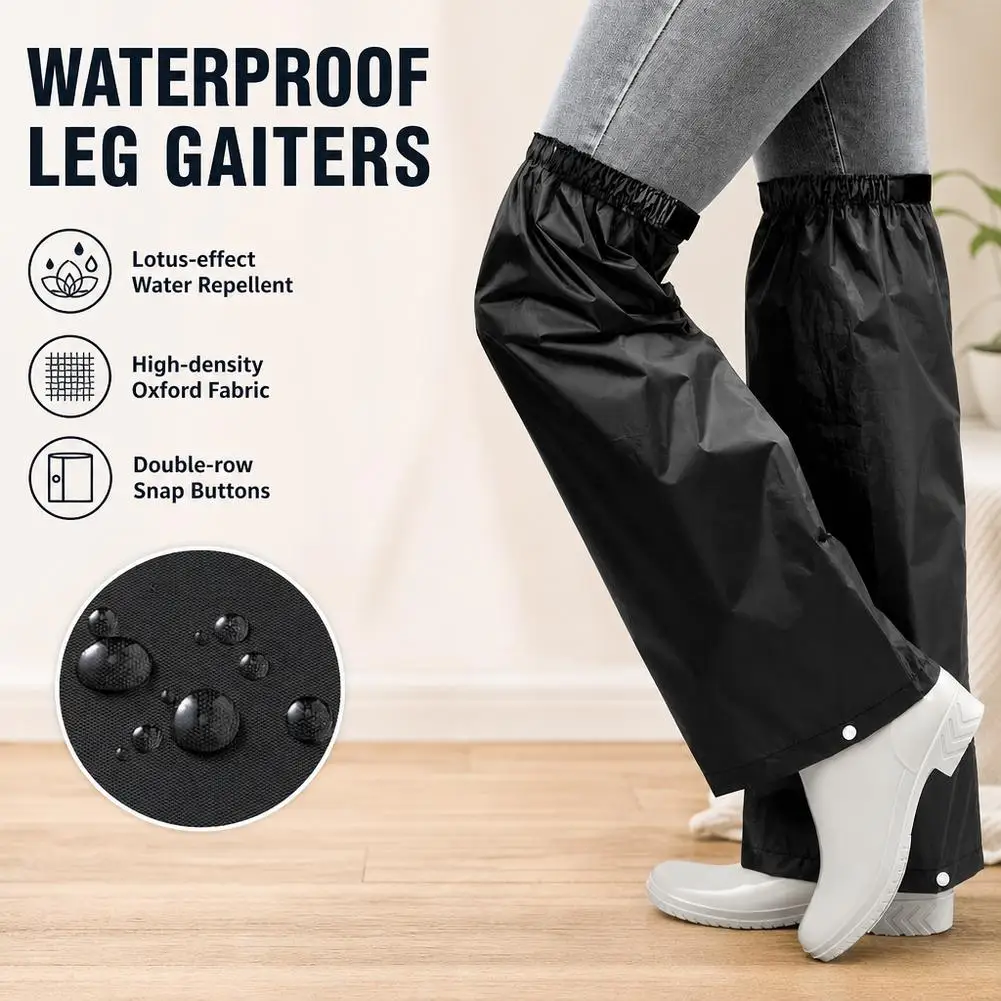 Extended Length Waterproof Leg Covers Oxford Fabric Water Repellent Elastic Top Cuff Adjustable Ankle Buttons Anti-Slip Mud