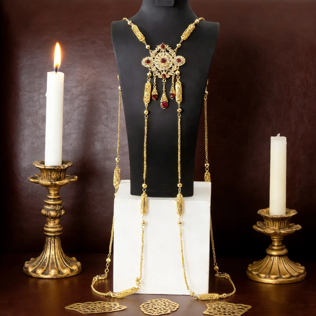 

Handcrafted Luxury Metal Lace Carved Pattern Shoulder Strap for Bridal Gown Moroccan Bride Accessory Unique Stylish Design