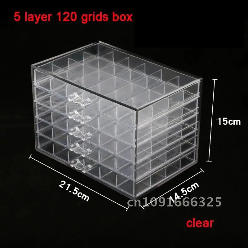 5 capas decoración de uñas accesorios joyería cristal organizador almacenamiento caja a prueba de polvo contenedor