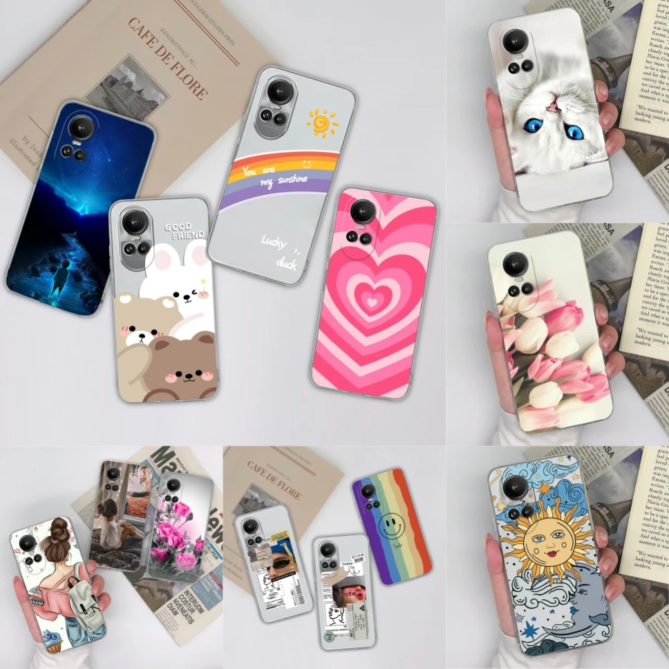 Phone Cases For Oppo Reno10 10 Pro 5G Pretty Flowers Clear Soft Silicone TPU Back Cover Capa For Oppo Reno 10 10Pro Fundas Coque