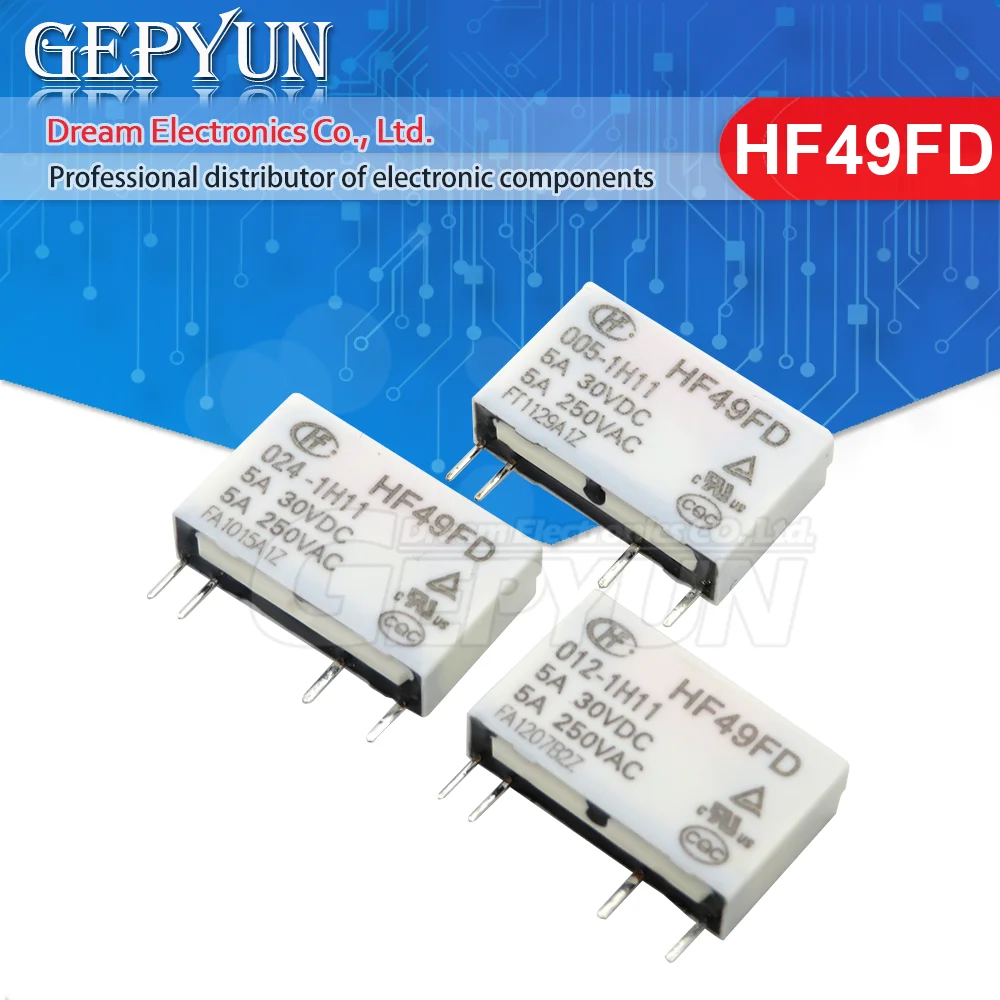 5pcs HF49FD HF49FD-005-1H11 HF49FD-012-1H11 HF49FD-024-1H11 Relay HF49FD-005 012 024 1H11 4Pin 5A Relays DC 5V 12V 24V