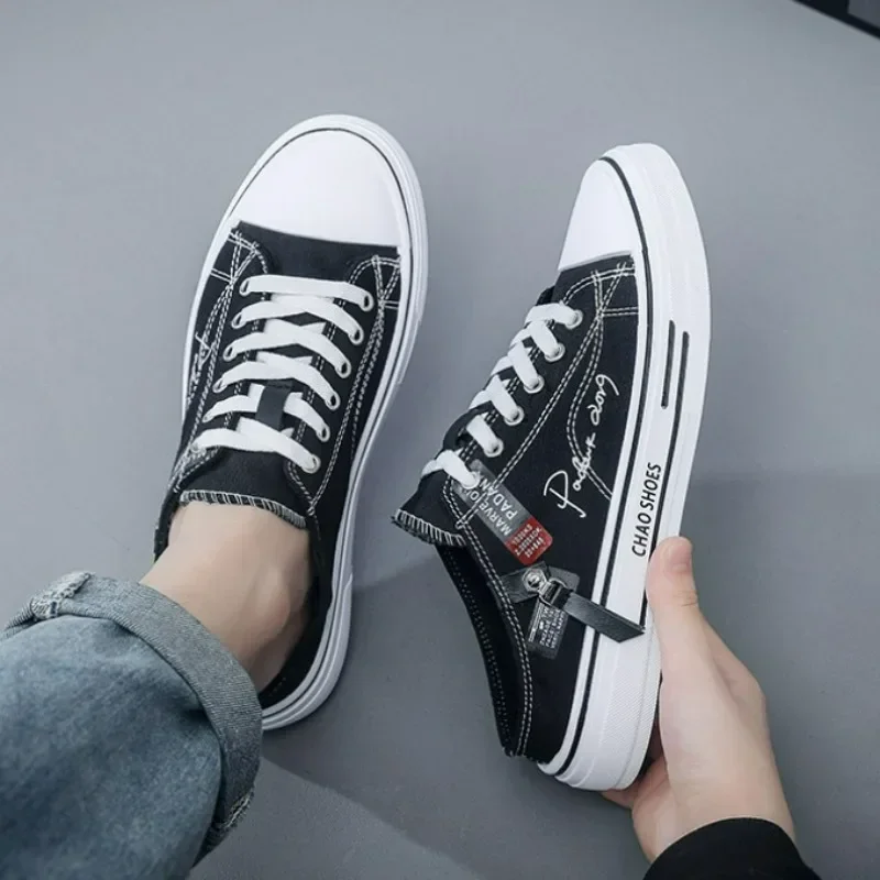 

Поп-летняя мужская обувь, парусиновая обувь, трендовые универсальные дизайнерские мужские полутапочки, черные прогулочные туфли на плоской подошве, повседневные уличные кроссовки с открытой спиной