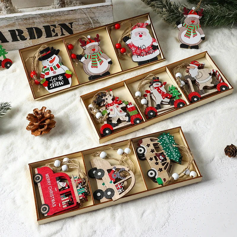 

Christmas Decorations Cartoon Santa Claus Combination Ornaments Wooden Car Christmas Tree Decoration Accessories home decor