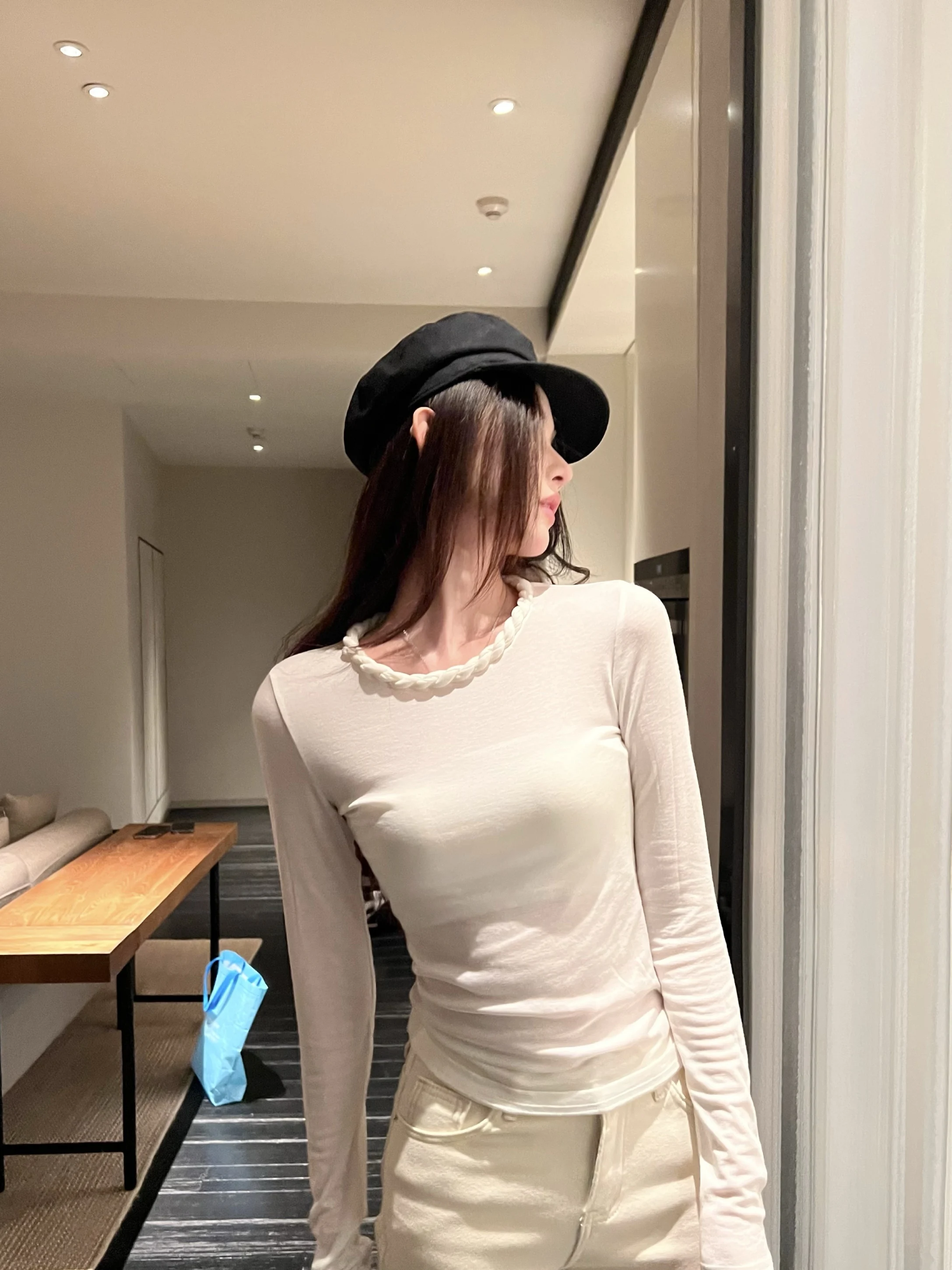 

Nemowu Warmth House Ultra Comfortable Long Sve Versatile Base Layer irt T-irt High-End Feeling Casual Sle Women's Top
