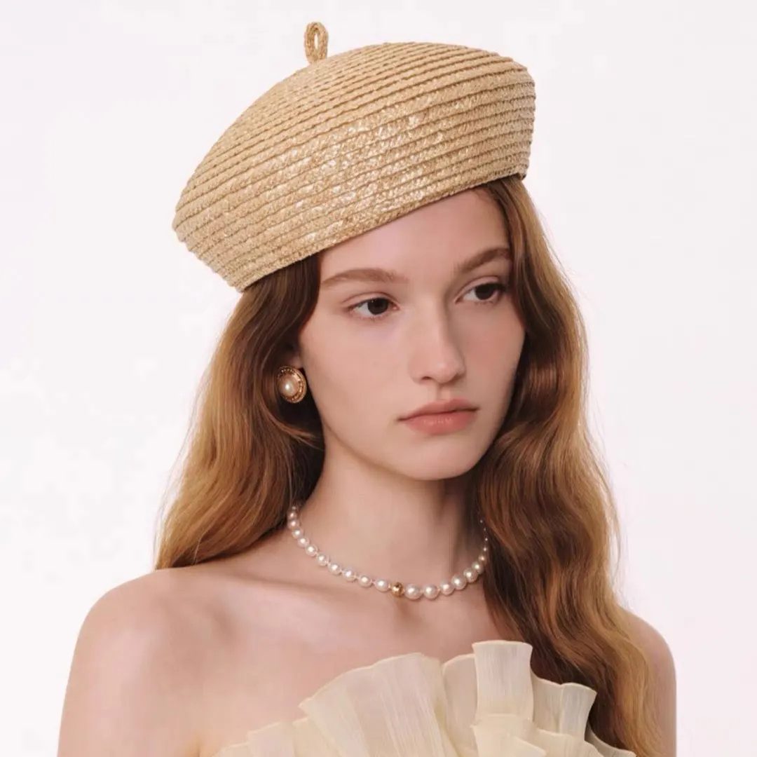 European American Retro Fashion Straw Woven Beret Hat For Women Summer Elegant French Retro Dome Beach Sun Hats Bonnet Enfant