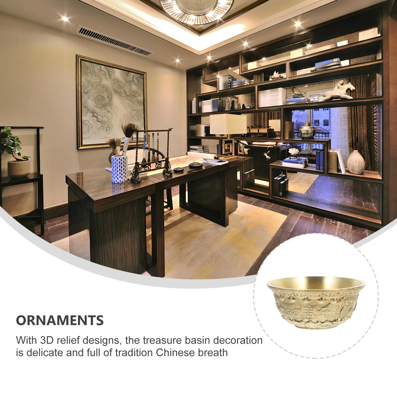 

Brass Treasure Basin Decor 3D Relief Design Feng Shui Ornament For Home Living Room Office Desktop Decoration Cornucopia Decor