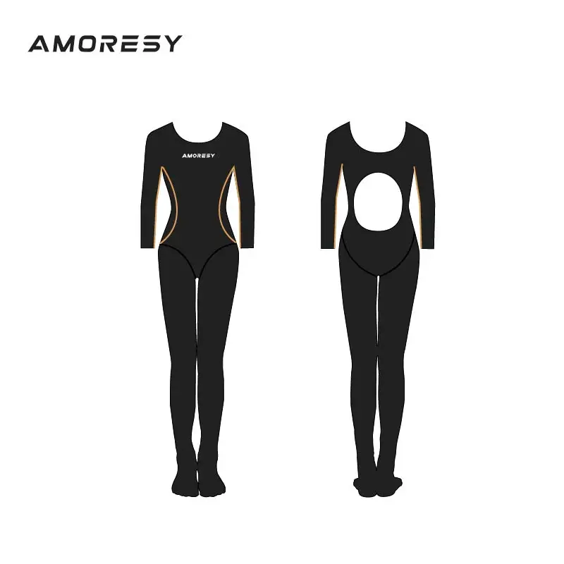 AMORESY Oceanus Glossy Solid Splice Pantyhose Bodysuit Sports Slim Breathable