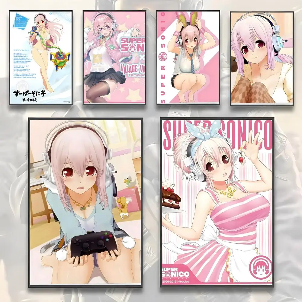 S-Super-Sonicos anime characters Poster Sticky Wall Art Printing Waterproof Home Living Bed Room Aesthetic Decor
