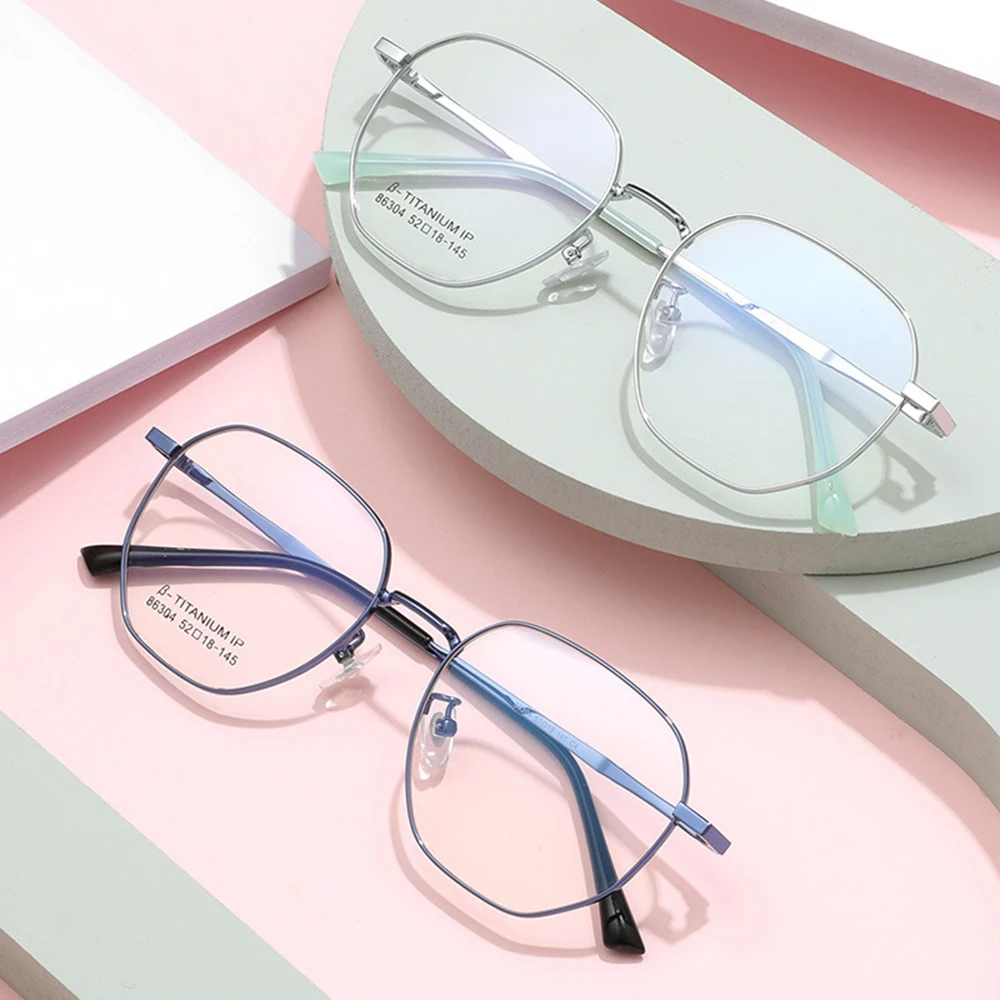 Fashion Ultra Light Eyeglass Polygon Big Frame Metal Glasses for Men Women Anti Blue Light Computer Goggles Reading Eyewear