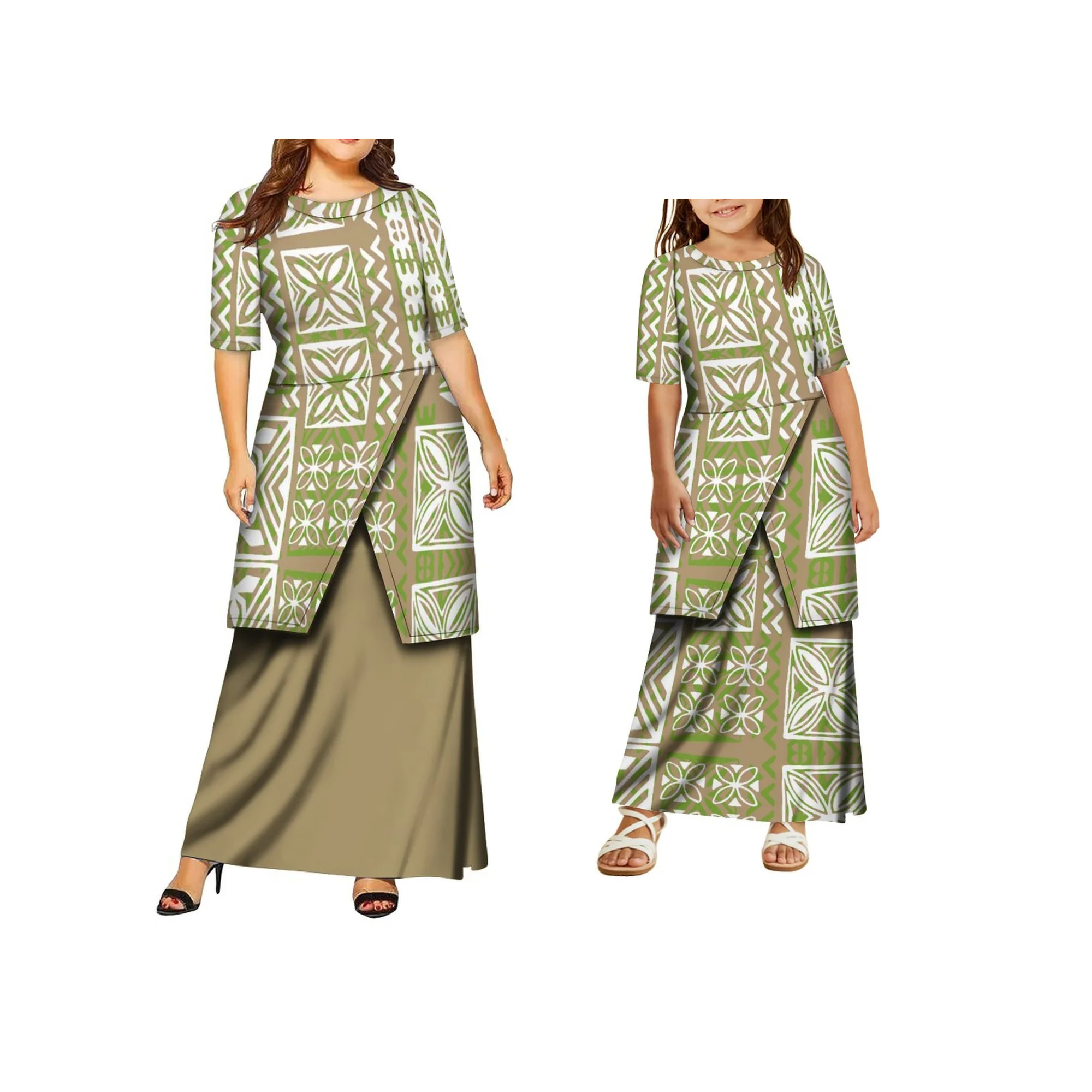 Polynesian Island Traditional Dress Mother and Daughter Elegant Puletasi Samoa Custom Clothing