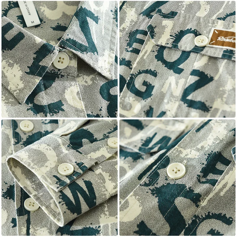 Camisa de manga larga con estampado de letras para hombre, ropa informal de algodón, holgada, nueva moda, 2024