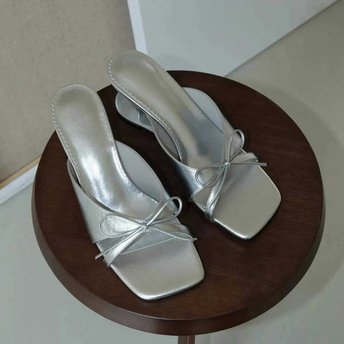 

Women Wedges Slippers Bow Sandals Square Toe High Heels Shoes Summer Woman Elegant Pumps Open Toe Dress Shoes Flip Flops