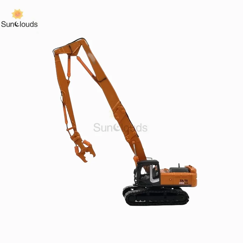 For HITACHI ZAXIS ZX350LC Alloy 1:50 Scale High Reach Demolition Crusher 2 Piece Boom Skelton Bucket Model Toy Display