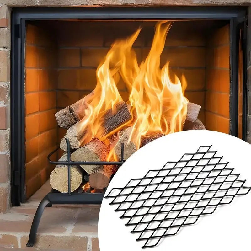 Fireplace Ember Retainer Steel Fireplace Grate Ember Retainer Mesh Fire Place Accessories Wire Mesh for Most Fireplace Keeps