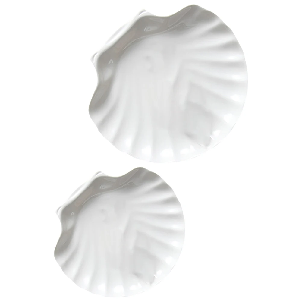 

2Pcs Shell-Shaped Ceramic Dessert Plates Premium Household Food Trays Multi-Function Food Tray Home Supply Home Supply