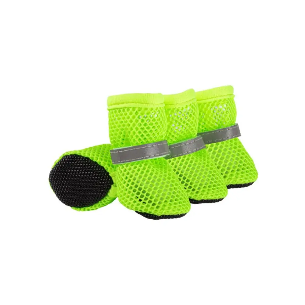 4pcs/set Fashion Breathable Dog Mesh Shoes Non-slip Reflective Pet Short Boots Wear Resistant Hollow Out Dog Shoes Summer