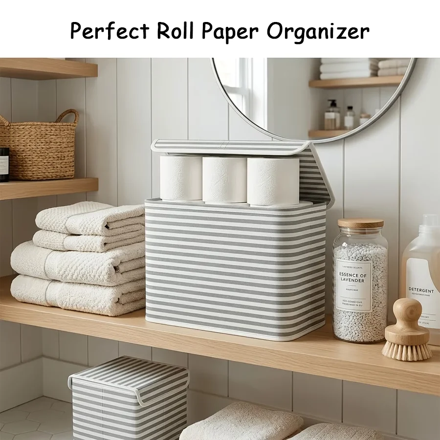 1pc Foldable Toilet Paper Storage Box, Tissue Organizer, Portable Roll Paper Storage Supplies for Bathroom, Under Sink XJM view 5