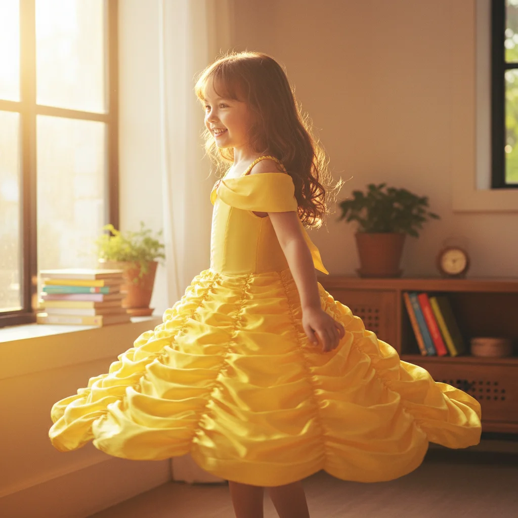 Mädchen Prinzessinnenkleid Glänzendes Gold-Satin Langlebig Hautfreundlich Voluminöse Schleife Edelstein-Detail für Karneval Geburtstagsfeier