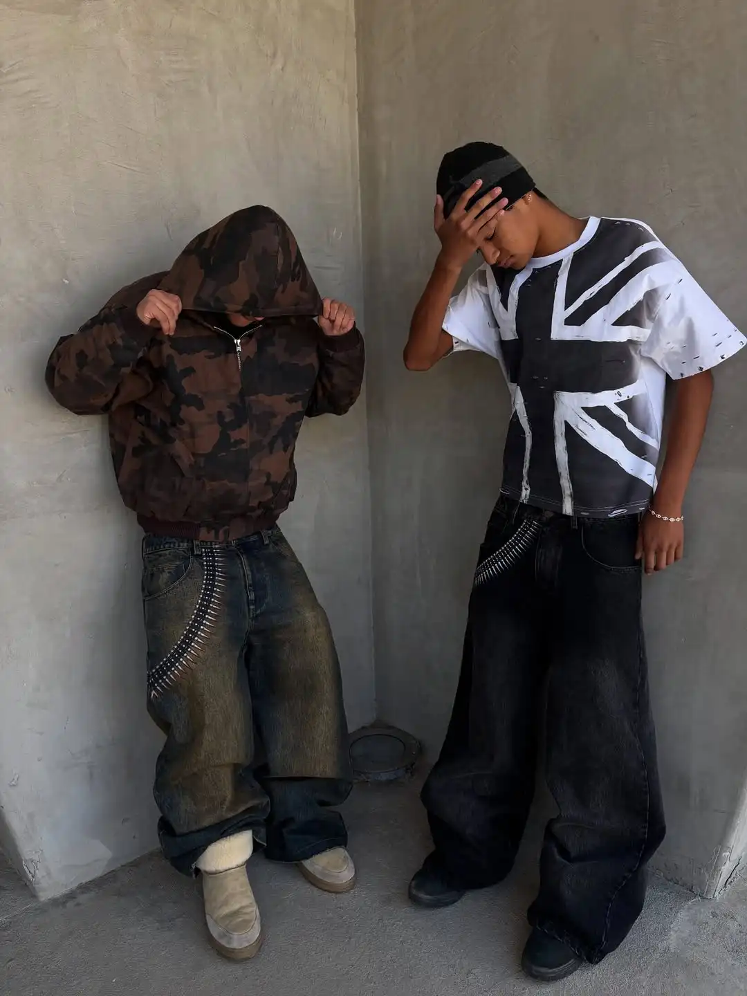 New street hip-hop pattern printed black men jeans y2k goth punk retro wide-leg casual men and women pants