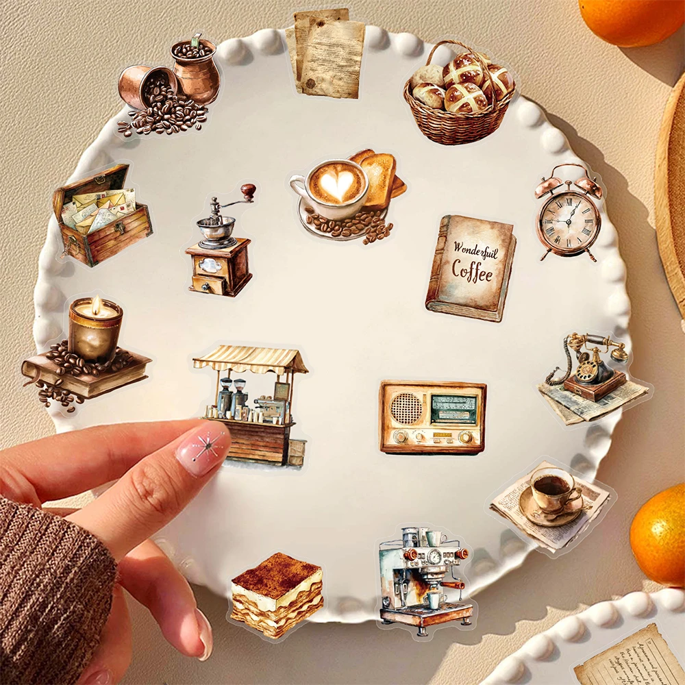 

10/30/50pcs Vintage Cafe Cartoon Stickers Transparent Coffee Graffiti Sticker DIY Fridge Luggage Phone Laptop Decals Wholesale