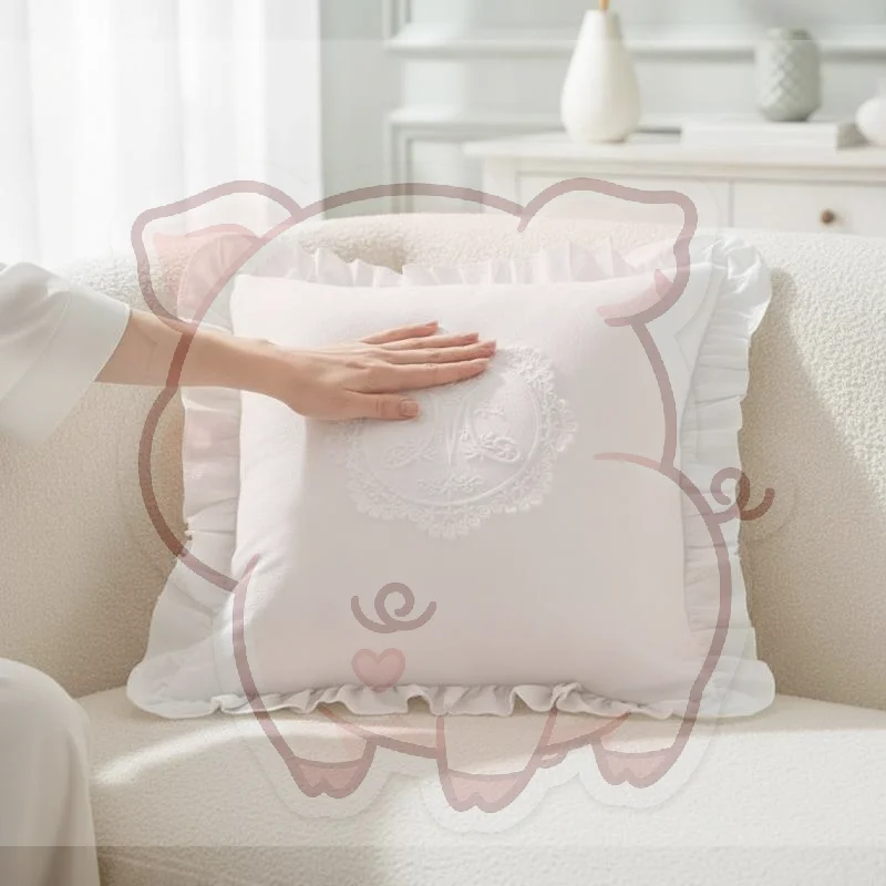 Lotus Frill Decorative Lace Cushion Cover Premium Washed Material Soft French Style Pillow Cover for King Size Bed