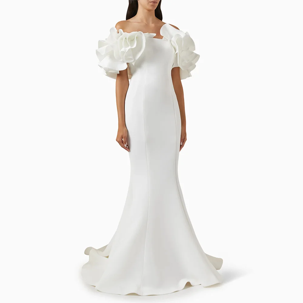 

Mermaid Evening Dress Ivory Ruffle Off the Shoulder Elegant Wedding Guest Gowns for Women 2025 Trumpet Simple Formal Party Dress