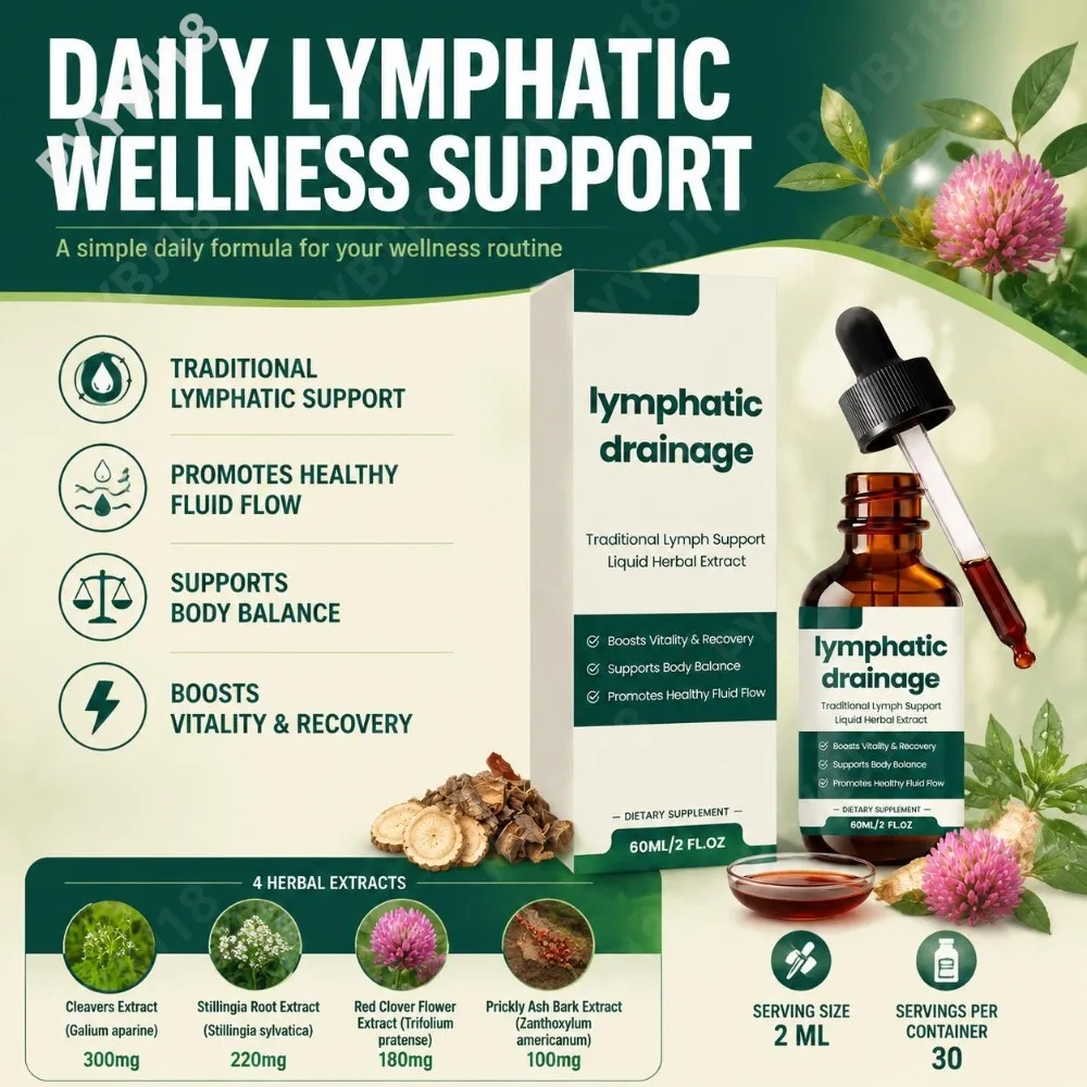 Lymphatic Drainage Liquid Drops Extract with Cleavers Stillingia Red Clover & Prickly Ash Lymph Support Fluid Circulation 60 ML