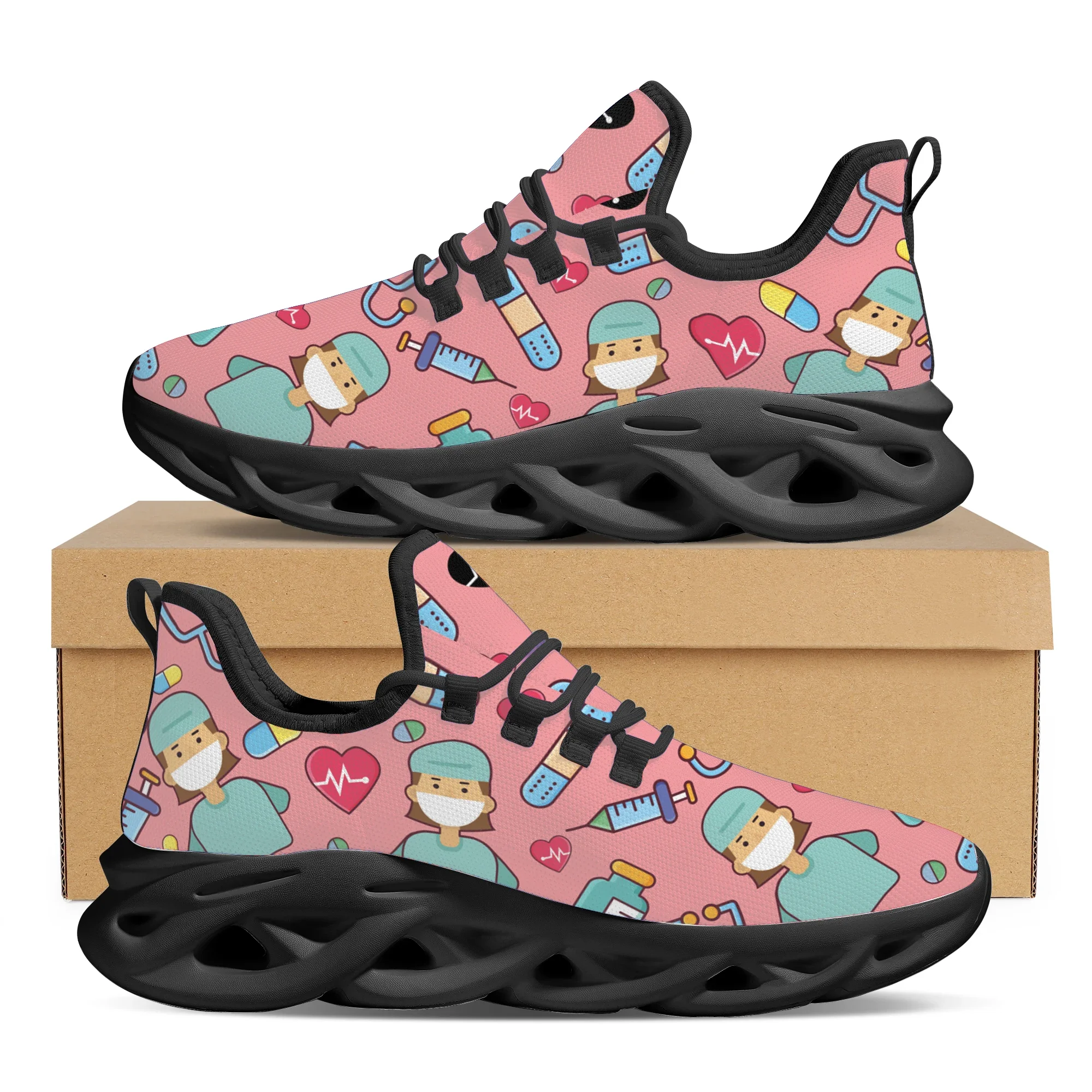Pink Office Doctor And Nurse Printed Lightweight Breathable Shoes Lace Up Casual Shoes Outdoor Platform Shoes