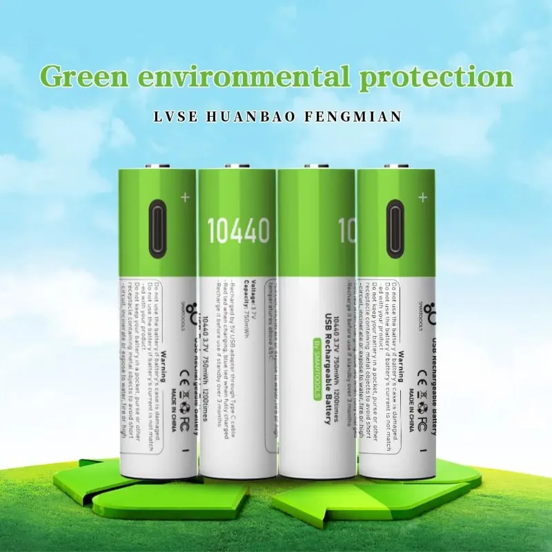 New 2PCS 3.7V 750mWh 10440 USB type-c Rechargeable Li-ion Battery AAA Button Top for Headlamp Mechanical Mod Torch Headlight Vap