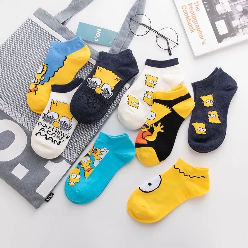 Style The Simpsons Lustige Cartoon-Socken für Männer und Frauen, Sommer, leicht, niedrige Taille, unsichtbare kurze Socken, atmungsaktiv, lässige Bootssocken