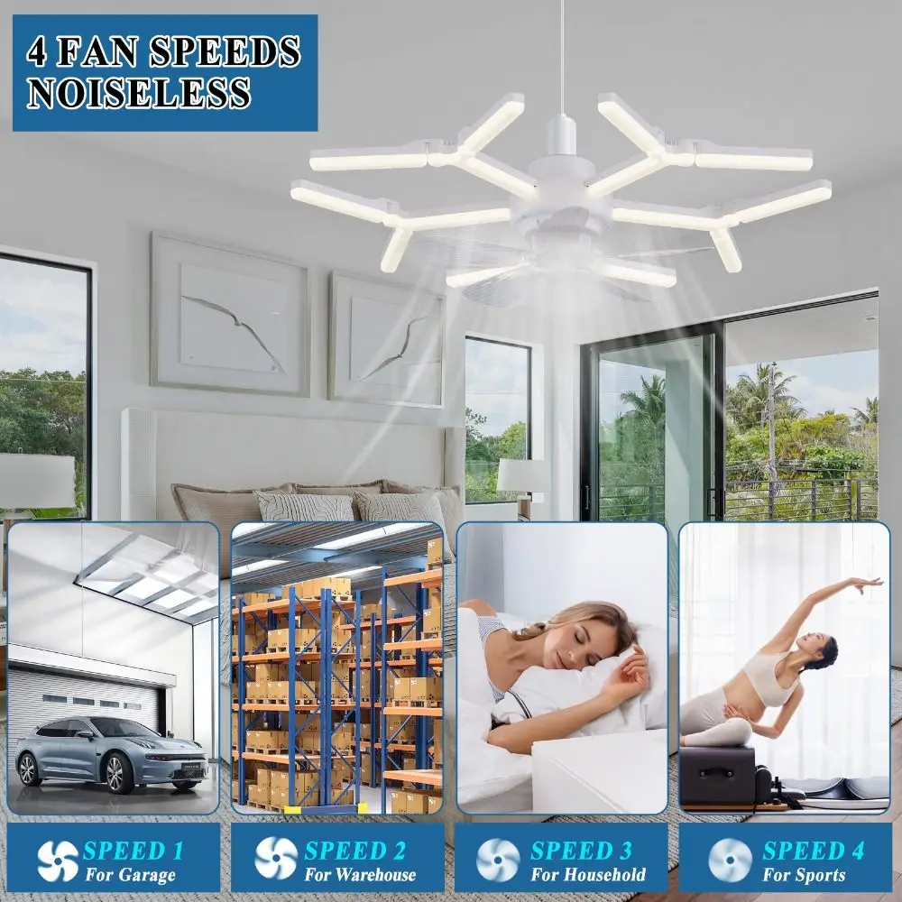

2 in 1 Ceiling Fan Remote Control 4-Speed Regulation Electric Cordless Fan Eye Protection Multi-functional Ceiling Lamp