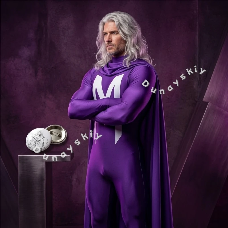 Max Halloween Jumpsuit For Men With Long Cape XM Cos Erik Cosplay Costume Purple Super Full Set Outfit For Comic Con Stage
