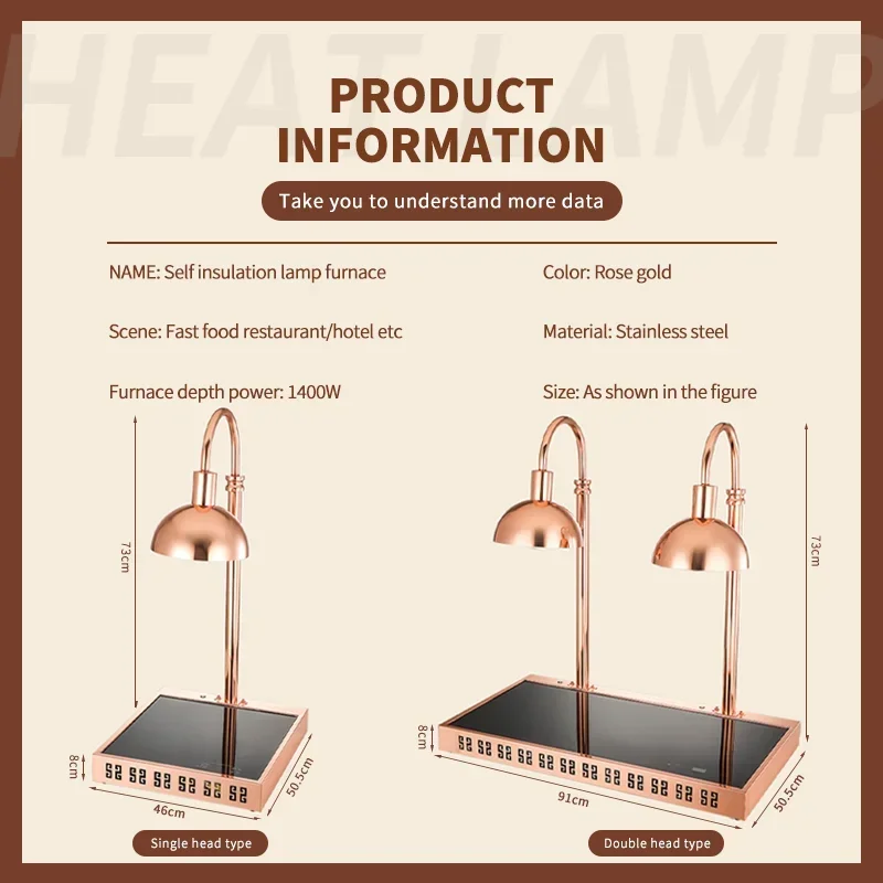 high-end hotel & restaurant supplies Chinese style rose gold stainless steel food warming lamp and warmer tray