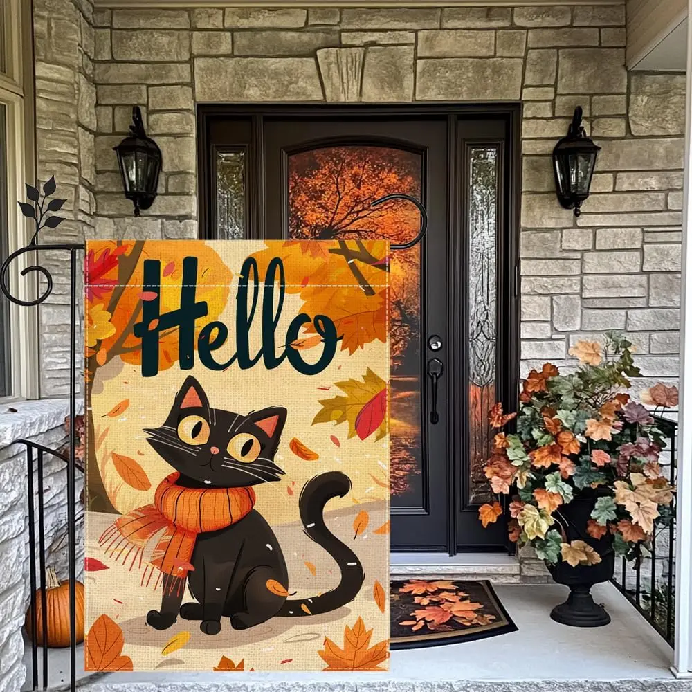 Fall Black Cat Garden Flag Double Sided 12x18 Outdoor Decor | Double sided printing, Weather resistant fabric, Fade-resistan uui