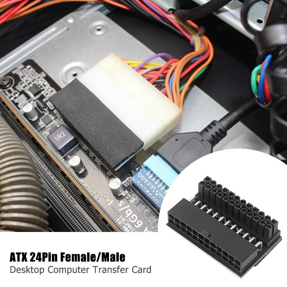 90 Degree Desktop Adapter Excellent ABS Plastics Prolonged PC ATX 24Pin Female to 24Pin Male Motherboard Power