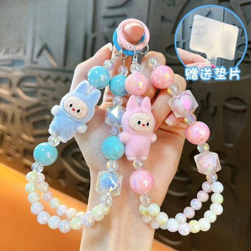 

Creative Flocking Bunny Rabub Beaded Mobile Phone Chain, Kawaii Animation Keychain, Bag Pendant, Fashion Accessories Girl Gifts