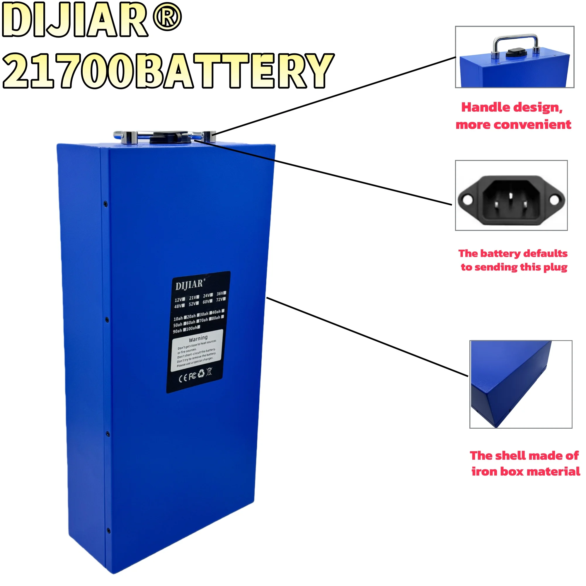 بطارية ليثيوم 72V21700، BMS40AH مدمجة، بطارية ليثيوم مع شاحن 20AH-80AH، مناسبة للدراجات والدراجات البخارية #3