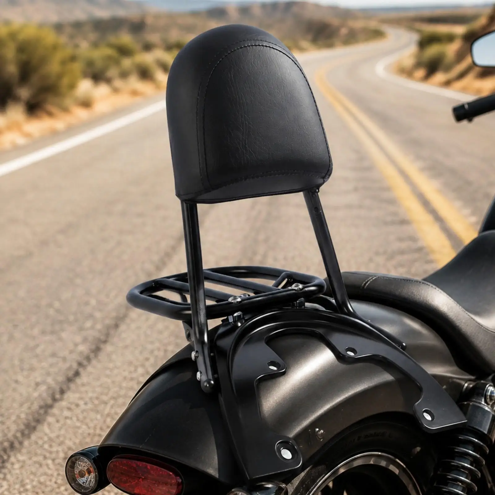 Motorcycle Passenger Backrest Assembly Powder Coated Black Backrest with Integrated Luggage Rack