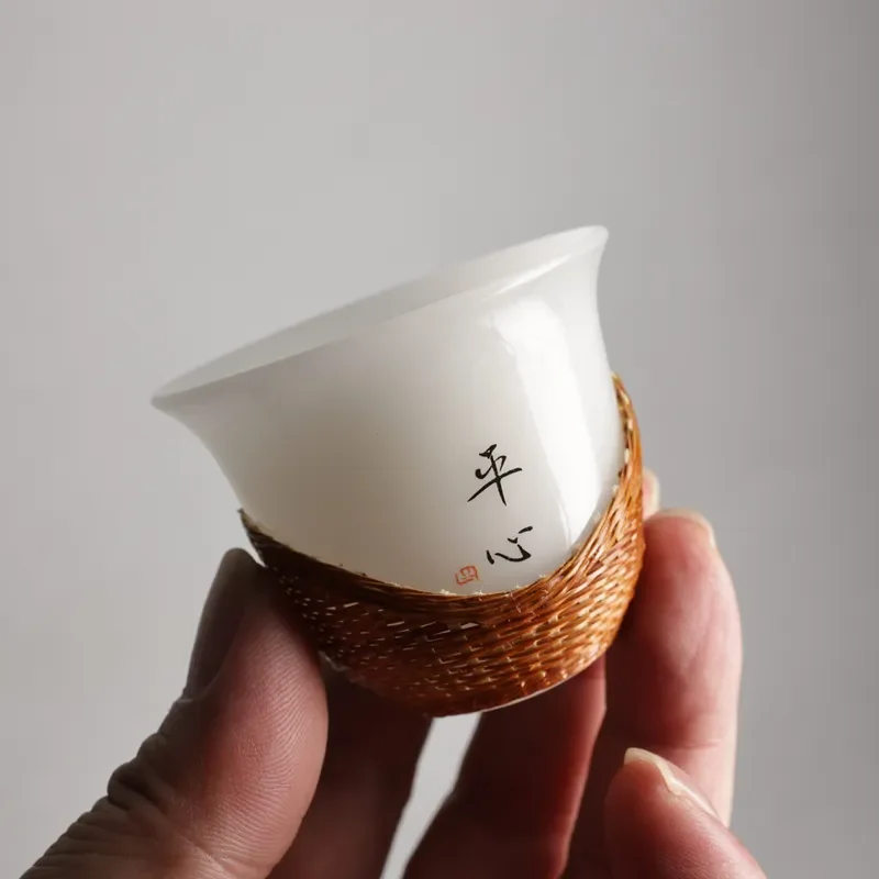 【CHIMU HOME】 Bamboo Wrapped Porcelain Cup 350ml Zen Style for Home Office Ceremony