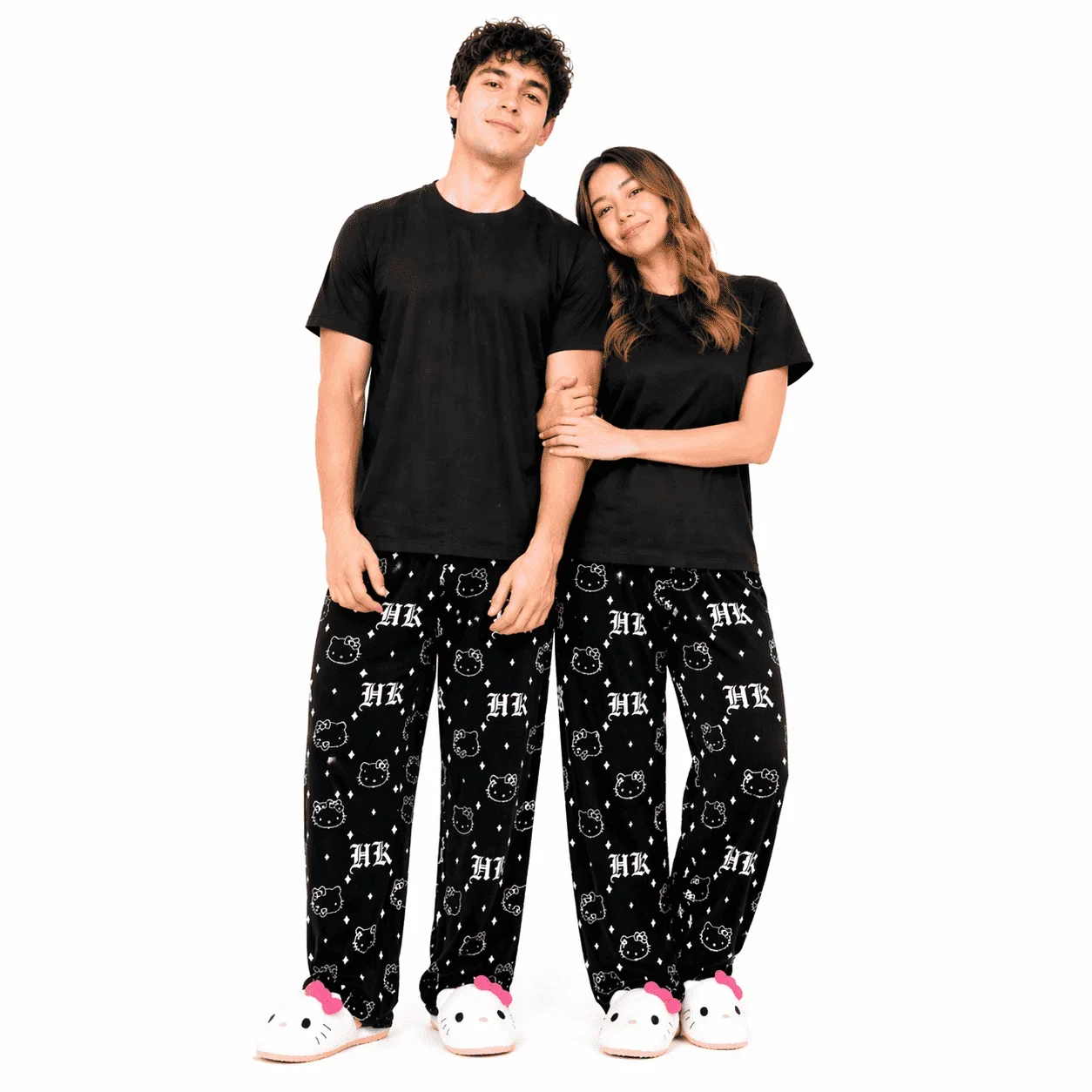 Women Kawaii Cartoon HelloKitty Allover Print Flannel Sleep Pants Autumn Winter Loose Straight Leg Indoor Loungewear Trousers