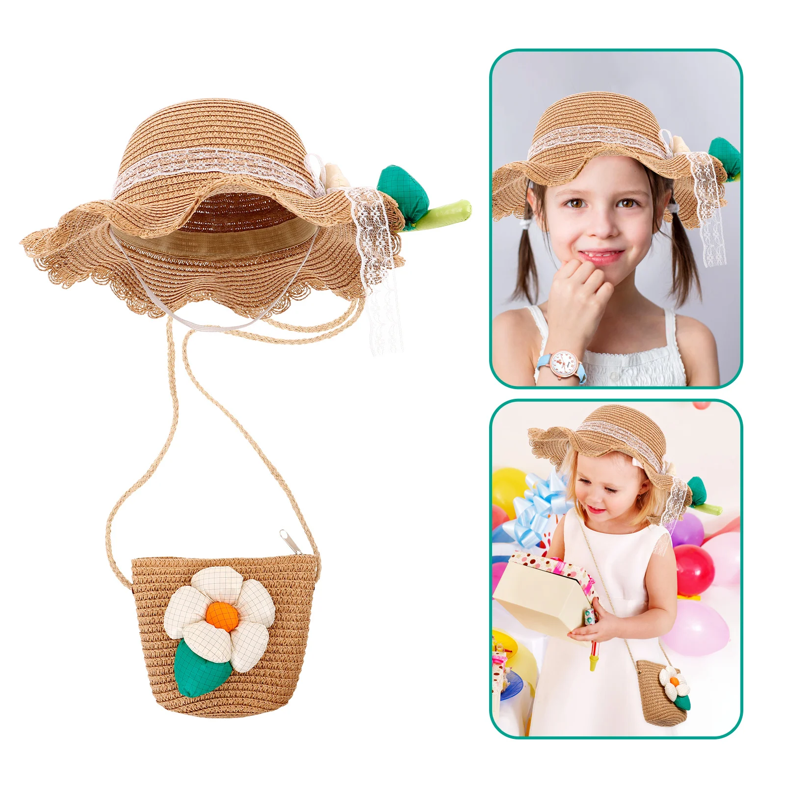 

1 set 1 Set Sun Hat Woven Beach Hat For Summer Hand Bag Woven Bag Outdoor Travel Fishing Hiking Camping Accessory