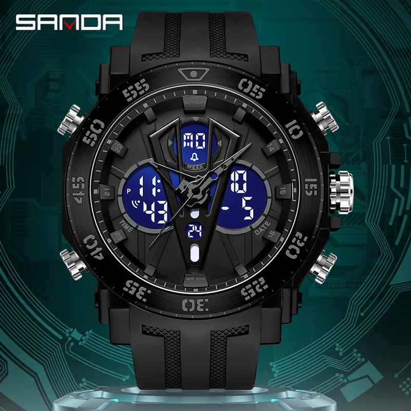 SANDA Sport Watch For Men Military Quartz Watch Man Waterproof Dual Display Digital Wristwatch for Men Clock Relogios Masculino