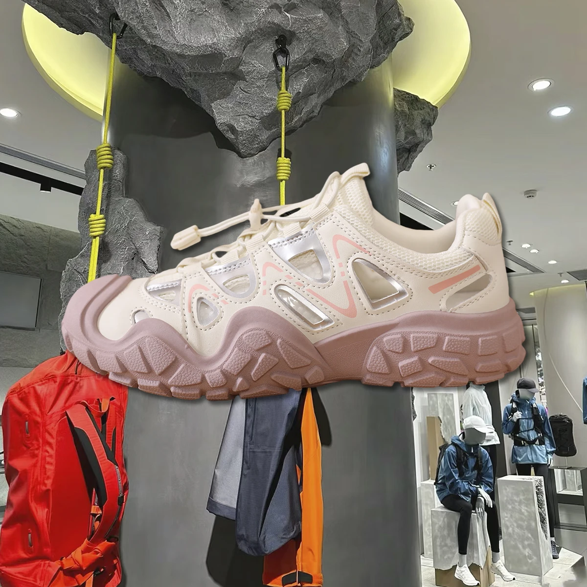 

Белые женские спортивные кроссовки для хайкинга с вырезами, модные повседневные туфли с круглым носком на низком каблуке, с глубоким вырезом, в стиле Big Head