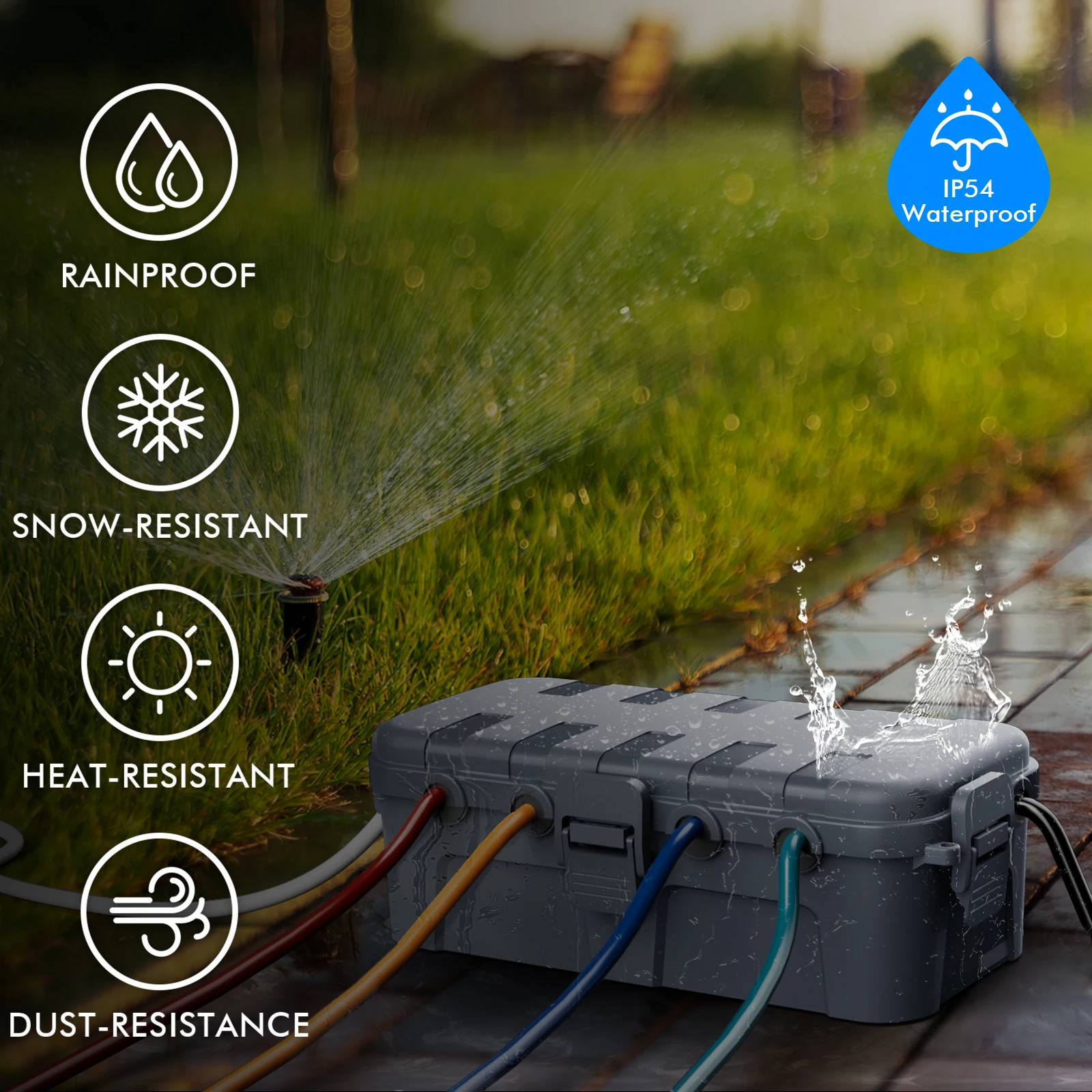 Grey Outdoor Electrical Box IP54 Junction Box for Extension Plug Protect Outlet Plug Holiday String Lights from Water/Snow/Dust