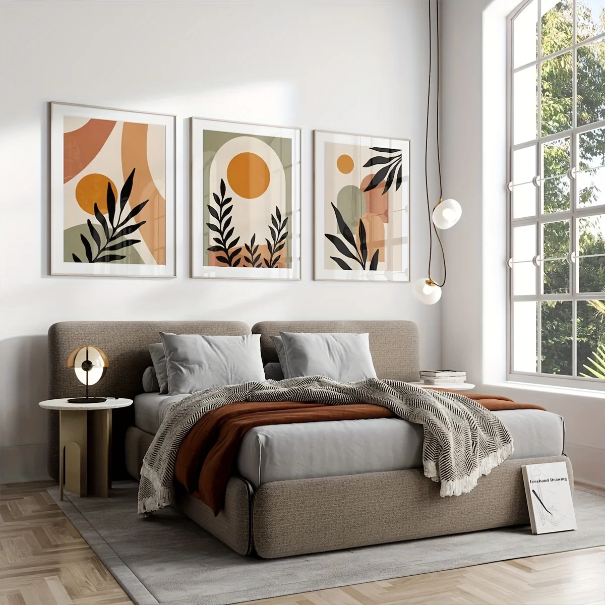 3pcs Unframed Canvas Poster, Modern Art, Boho Abstract Geometric Wall Art, Ideal Gift For Bedroom Living Room Corridor, Wall Art