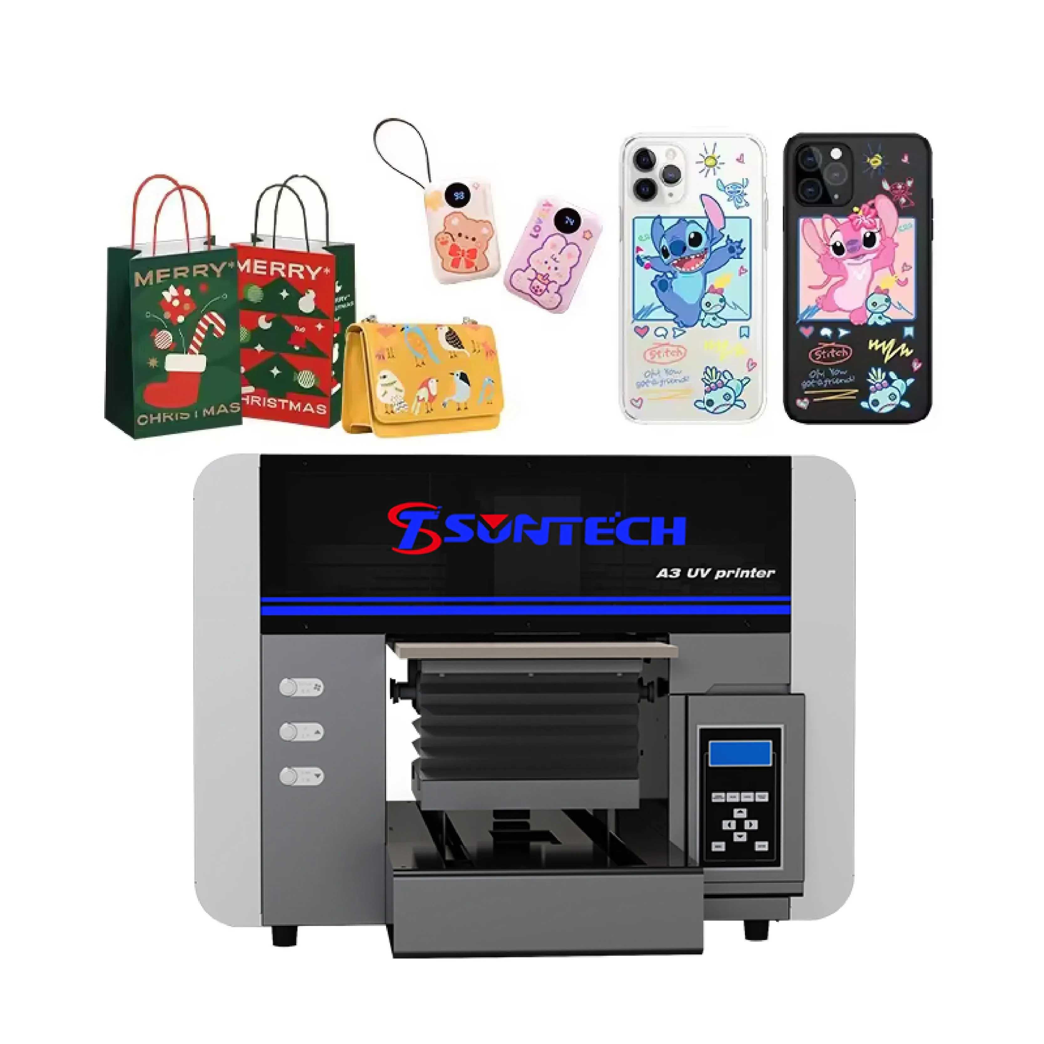 UV Flatbed Multiple colors CMYK+W+V Printer ST-F3040 A3 size digital printer for Card bottle and Phone Case Printing